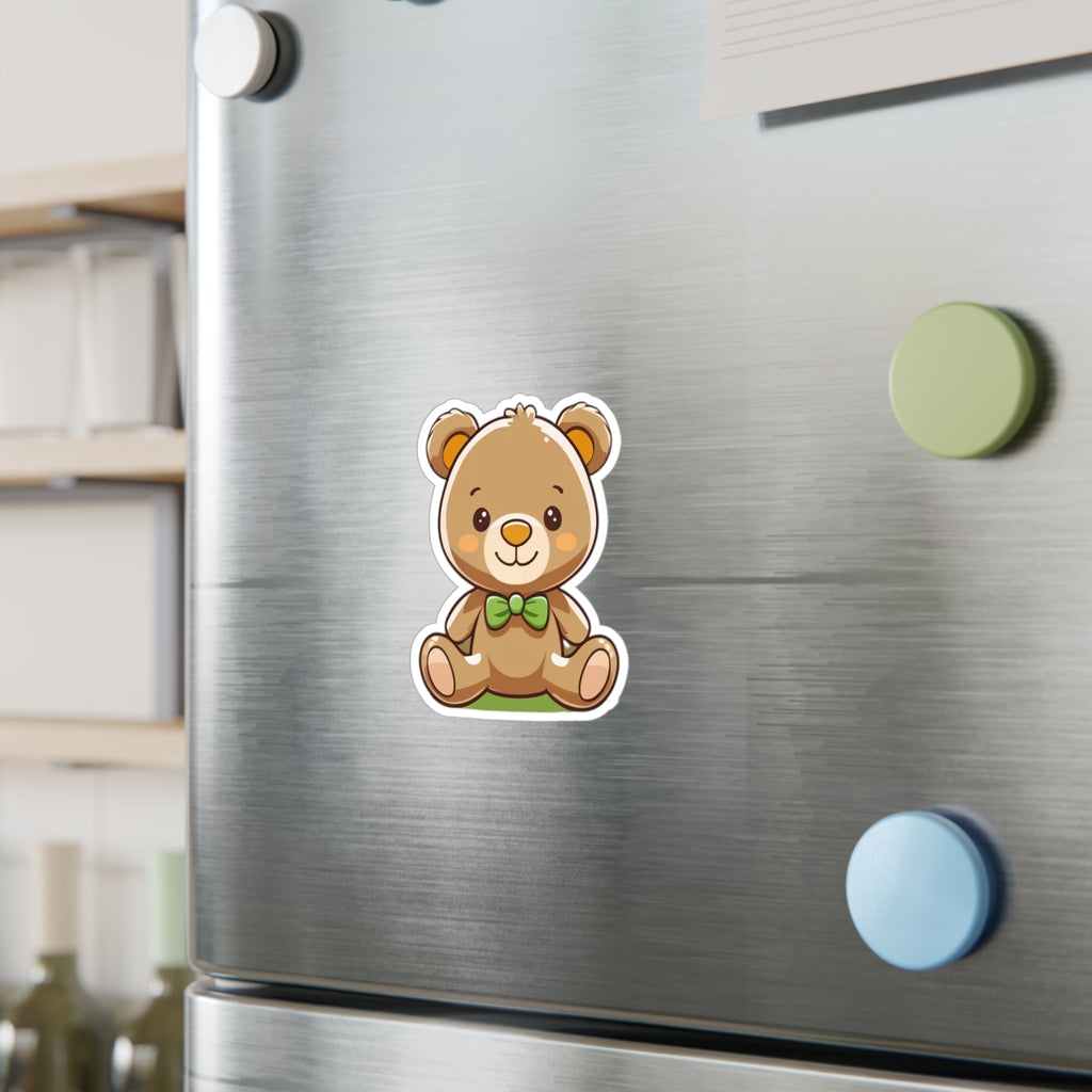 Happy Teddy Vinyl Sticker — Kiss-Cut Decal for Laptops, Water Bottles, & Windows