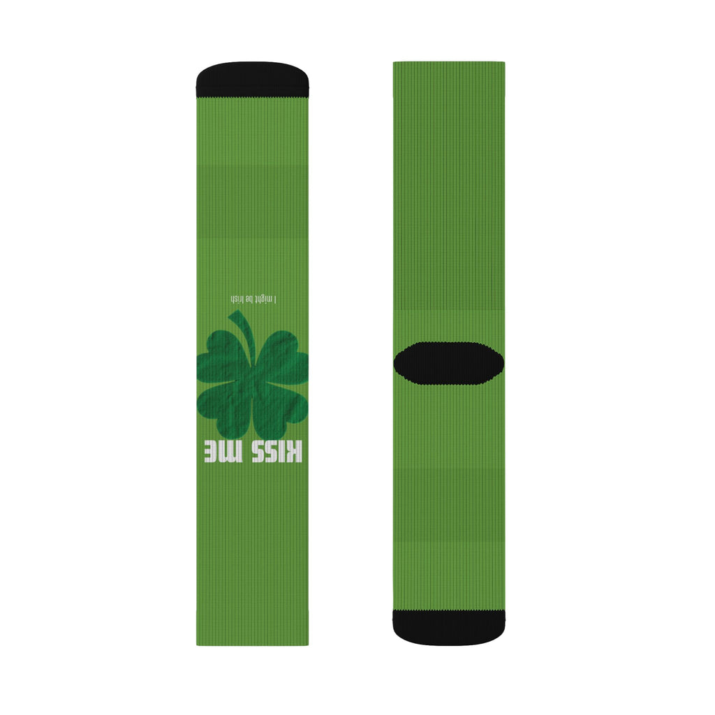 Green Shamrock 'Kiss Me' Sublimation Socks — St. Patrick's Day Novelty Socks