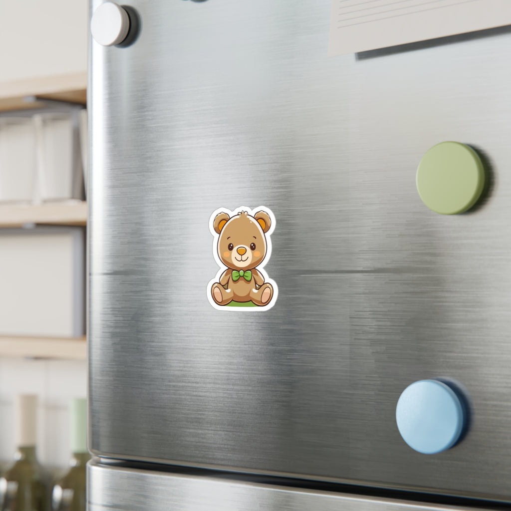 Happy Teddy Vinyl Sticker — Kiss-Cut Decal for Laptops, Water Bottles, & Windows