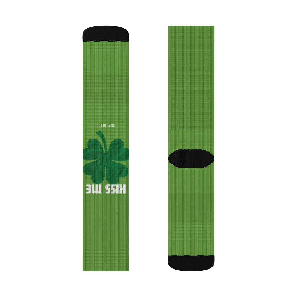 Green Shamrock 'Kiss Me' Sublimation Socks — St. Patrick's Day Novelty Socks
