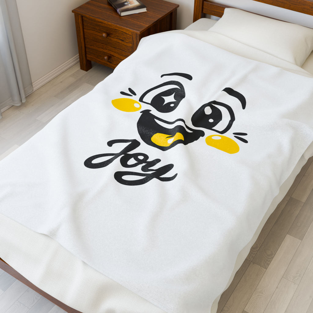 Joy Kawaii Mood Face Velveteen Plush Blanket | thick outline emoji cartoon