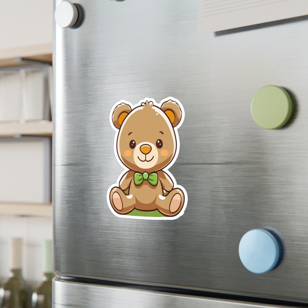 Happy Teddy Vinyl Sticker — Kiss-Cut Decal for Laptops, Water Bottles, & Windows