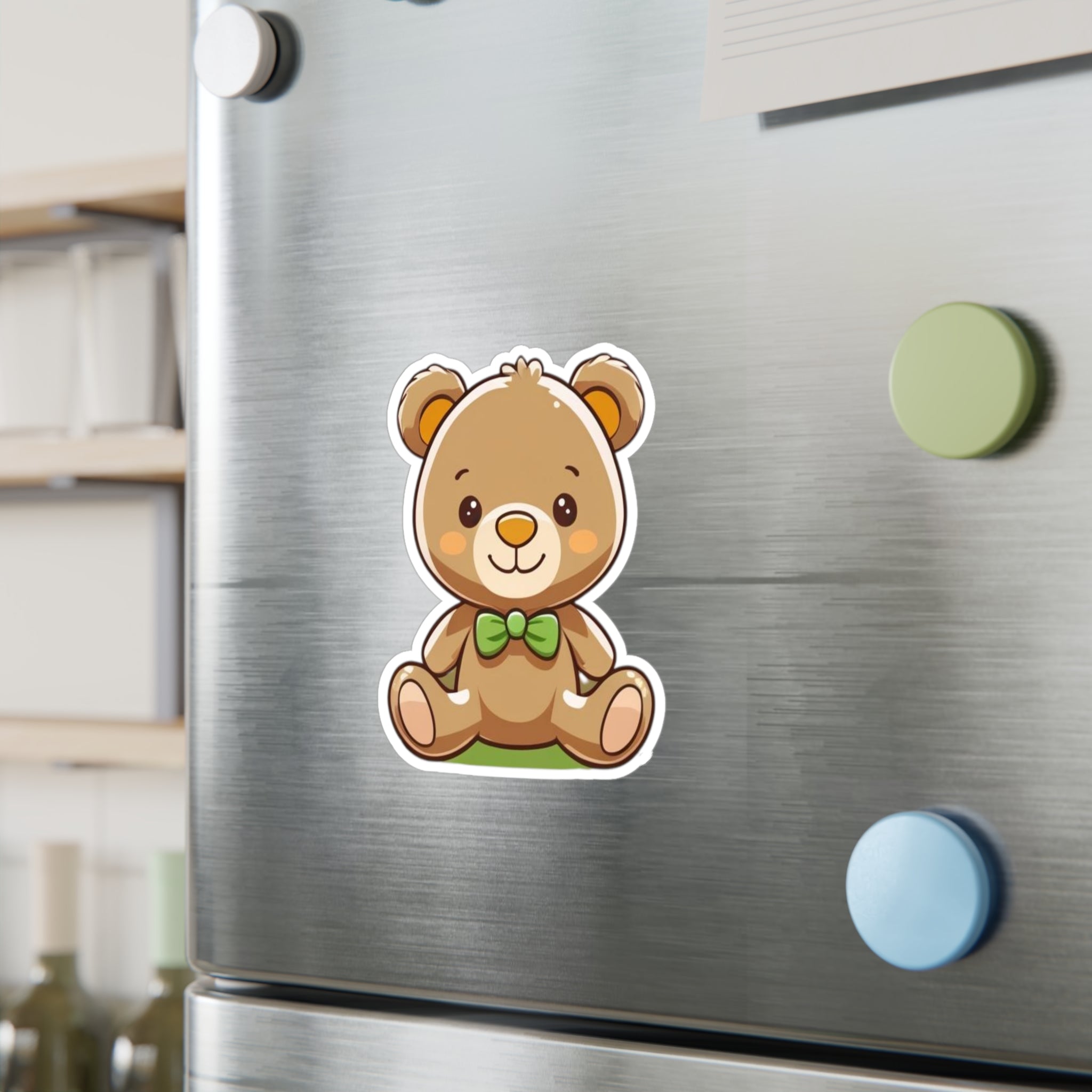 Happy Teddy Vinyl Sticker — Kiss-Cut Decal for Laptops, Water Bottles, & Windows