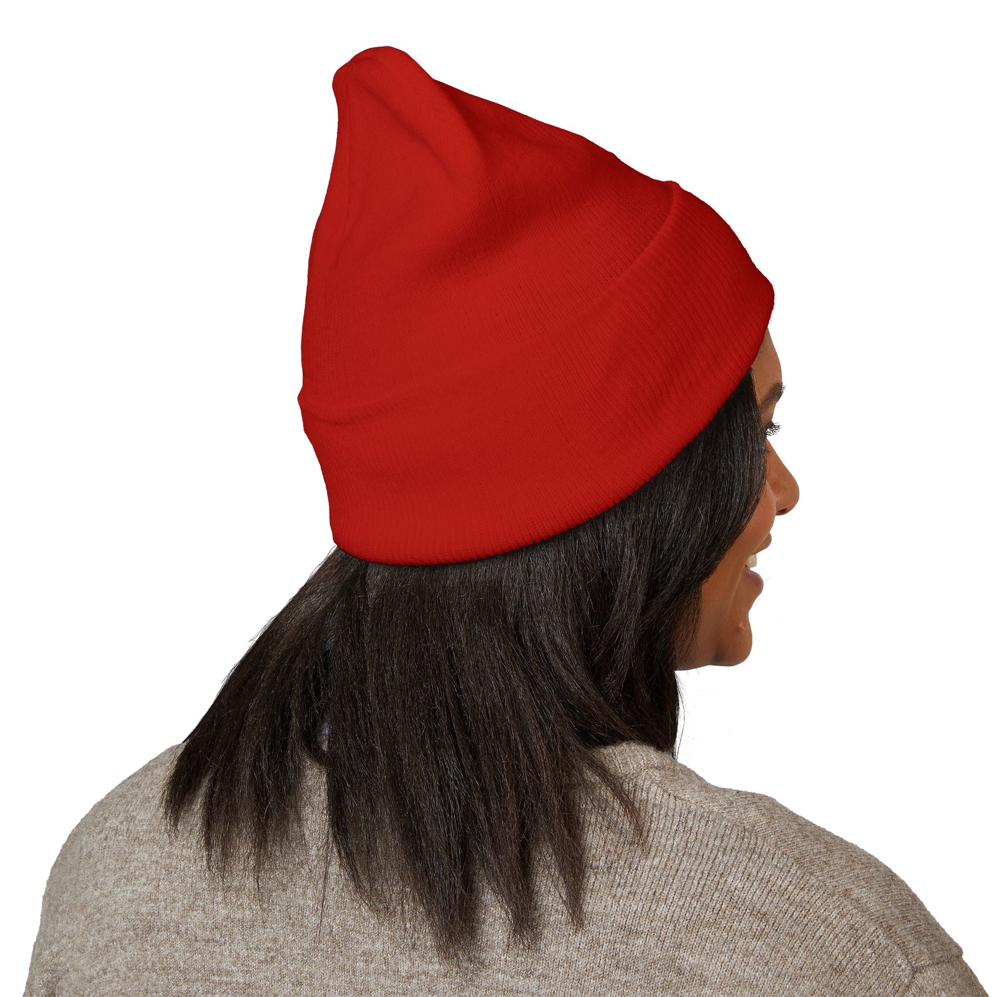 Happy Teddy Embroidered Cuffed Beanie — Cozy Cute Winter Hat
