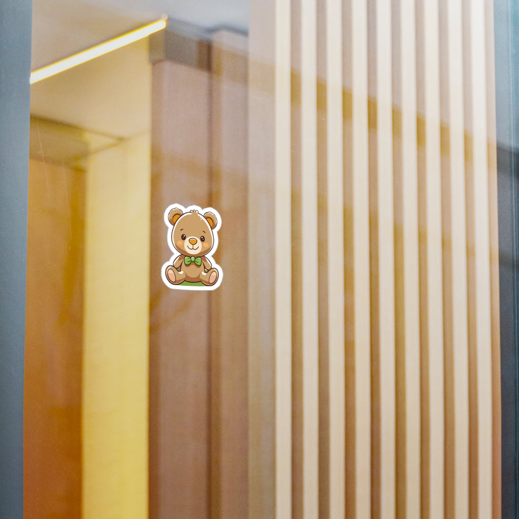 Happy Teddy Vinyl Sticker — Kiss-Cut Decal for Laptops, Water Bottles, & Windows