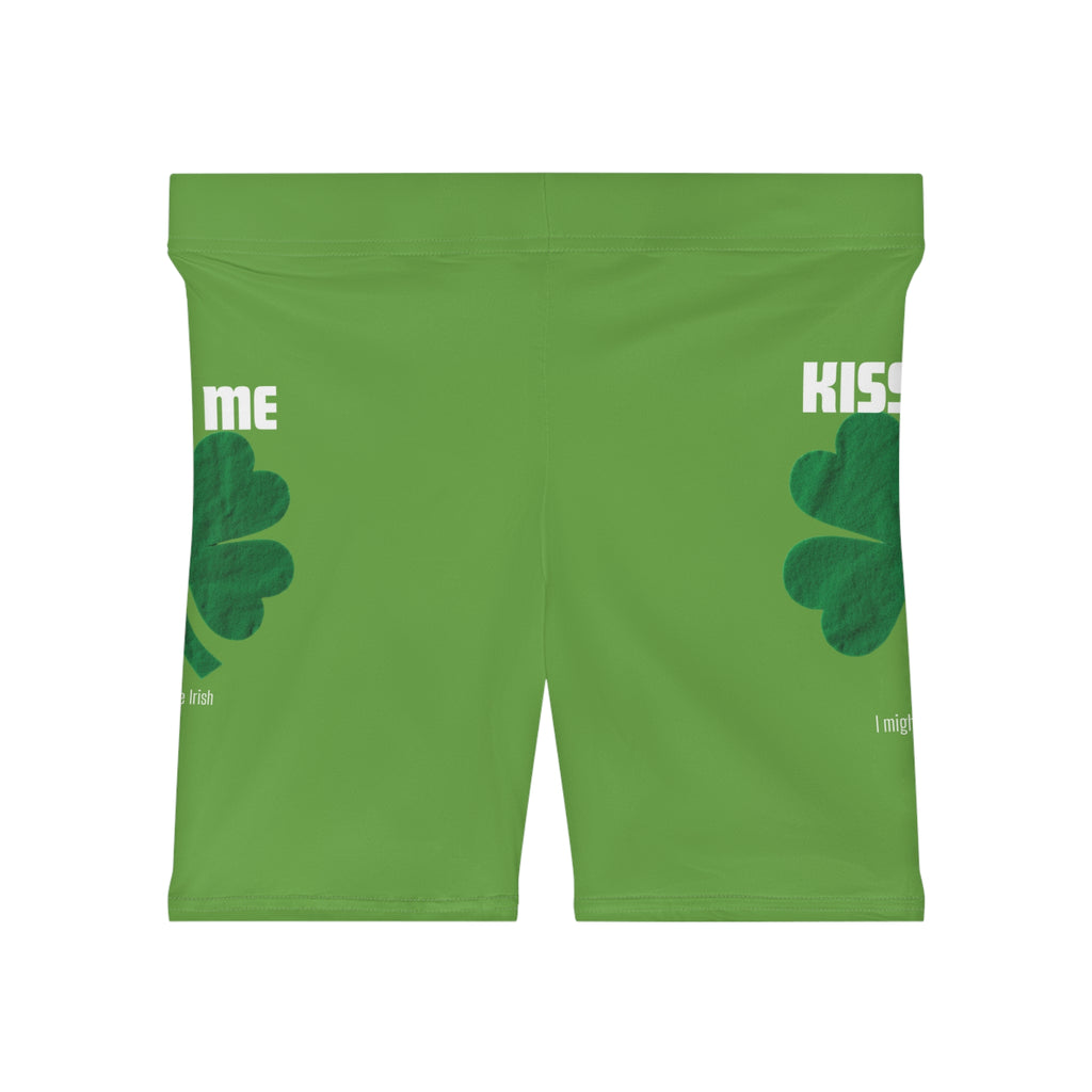 St. Patrick's Day 'Kiss Me' Green Shamrock Biker Shorts