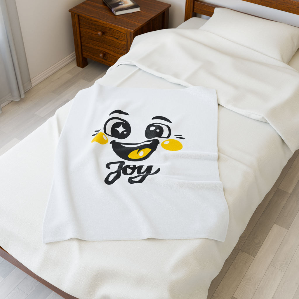 Joy Kawaii Mood Face Velveteen Plush Blanket | thick outline emoji cartoon