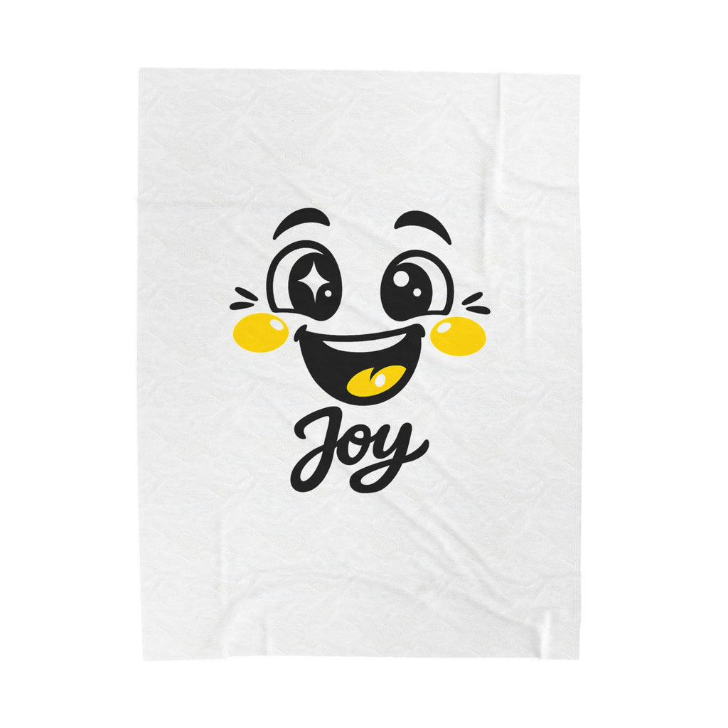 Joy Kawaii Mood Face Velveteen Plush Blanket | thick outline emoji cartoon
