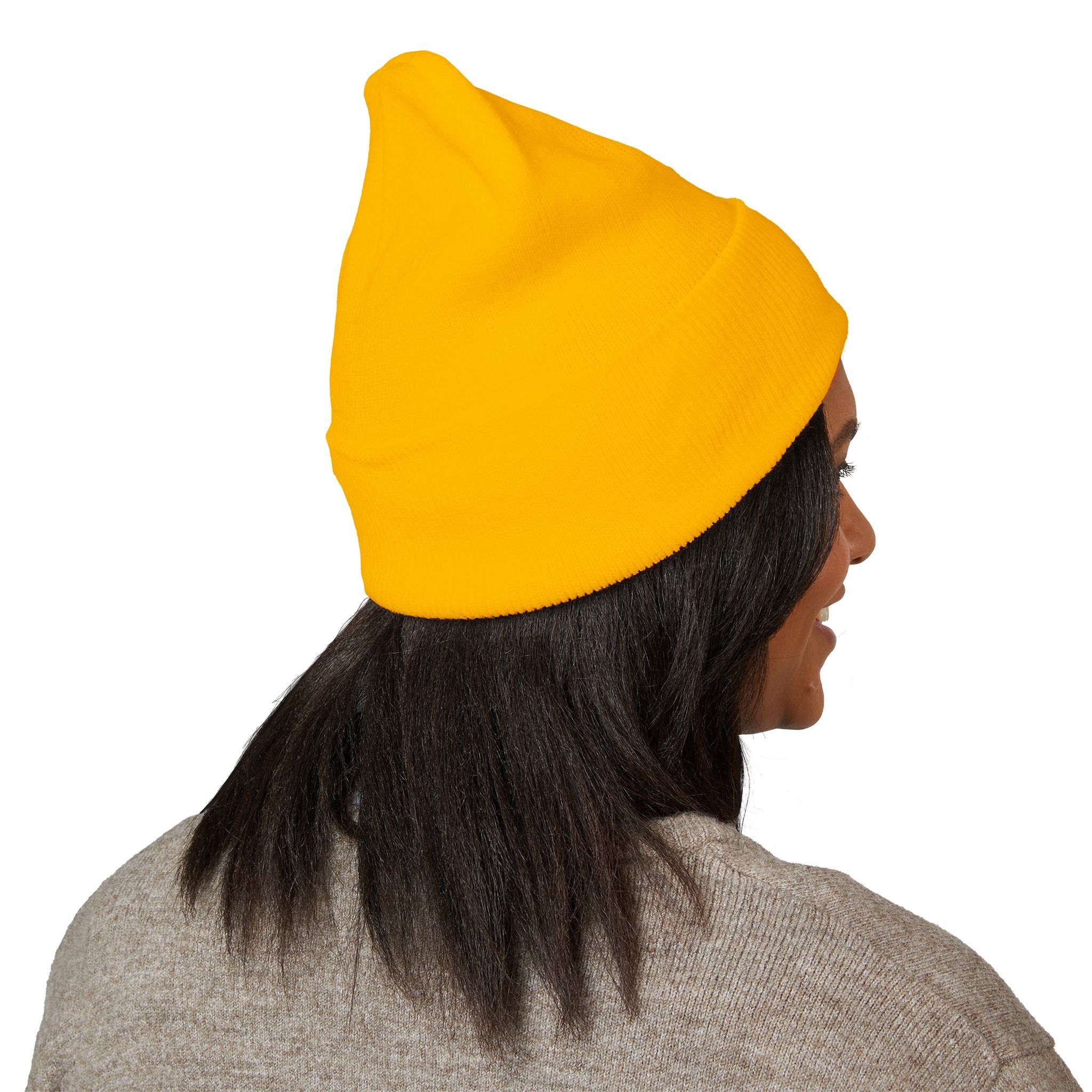 Happy Teddy Embroidered Cuffed Beanie — Cozy Cute Winter Hat