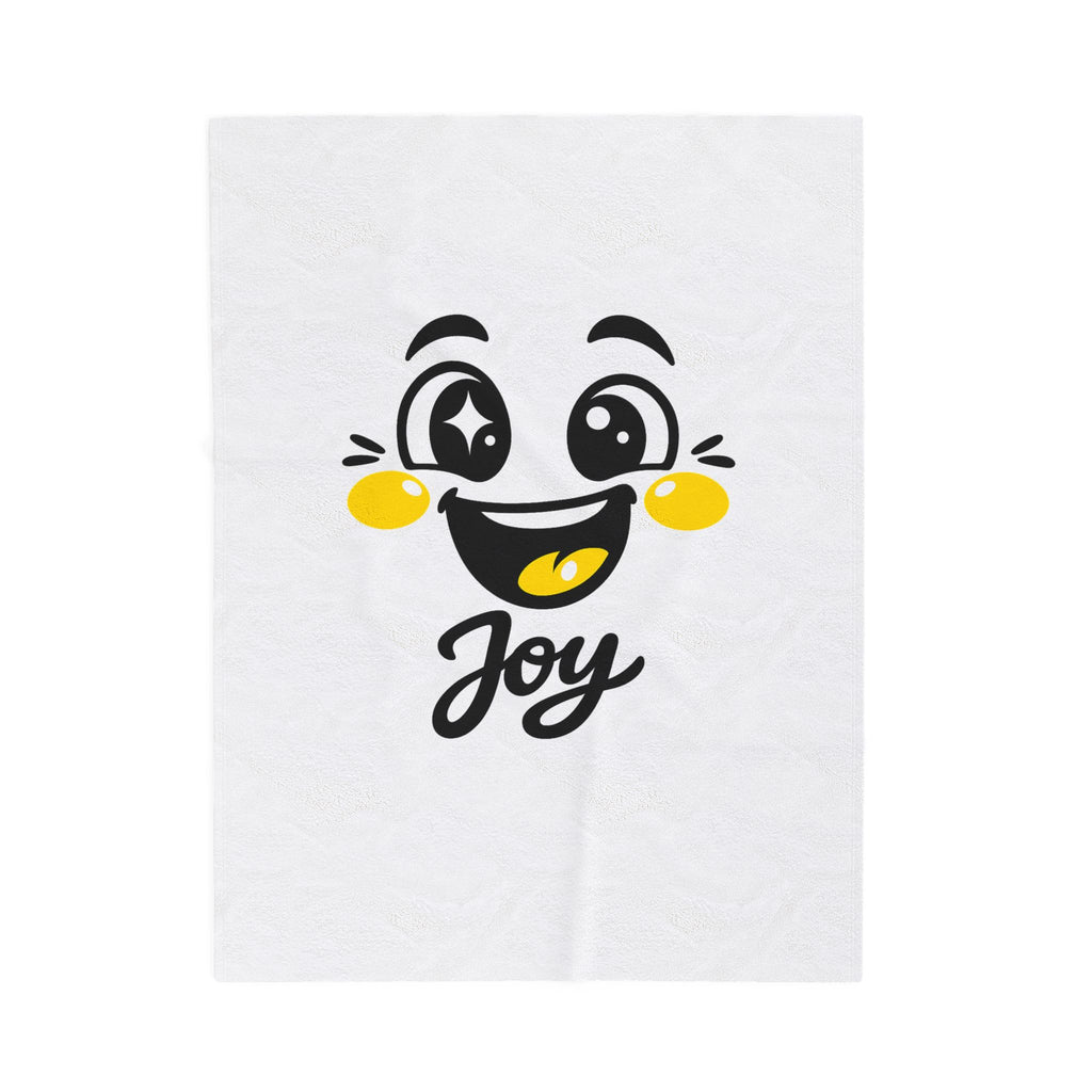 Joy Kawaii Mood Face Velveteen Plush Blanket | thick outline emoji cartoon