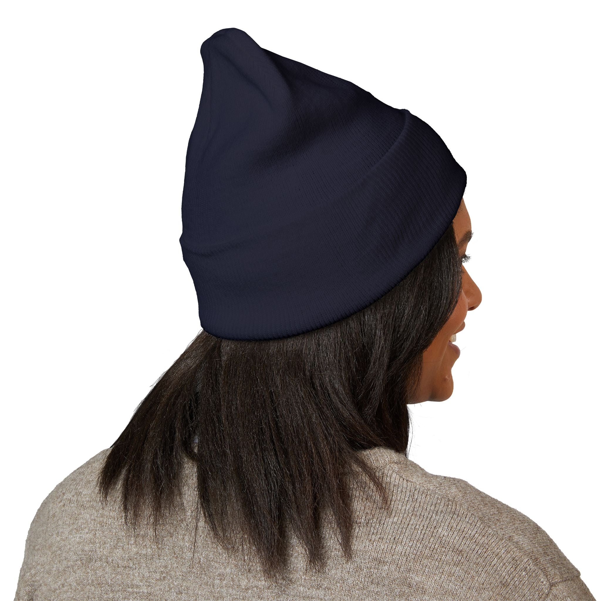 Happy Teddy Embroidered Cuffed Beanie — Cozy Cute Winter Hat