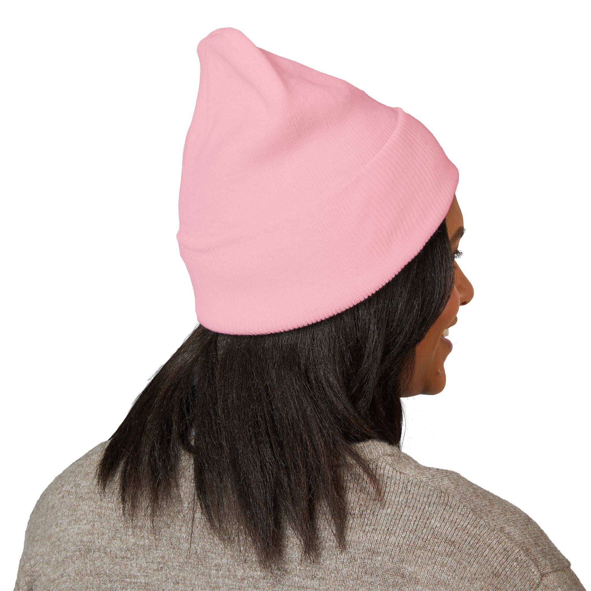 Happy Teddy Embroidered Cuffed Beanie — Cozy Cute Winter Hat