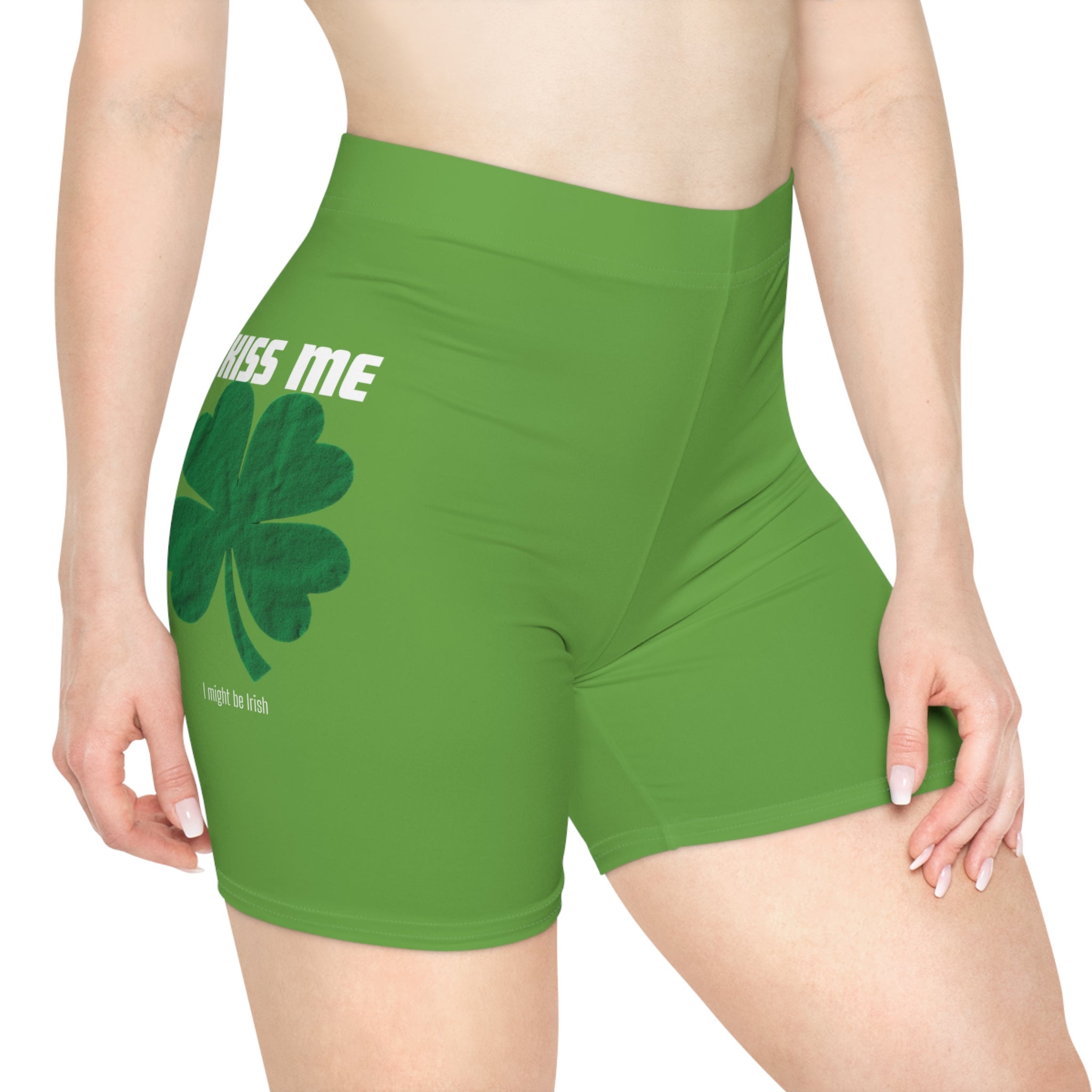 St. Patrick's Day 'Kiss Me' Green Shamrock Biker Shorts