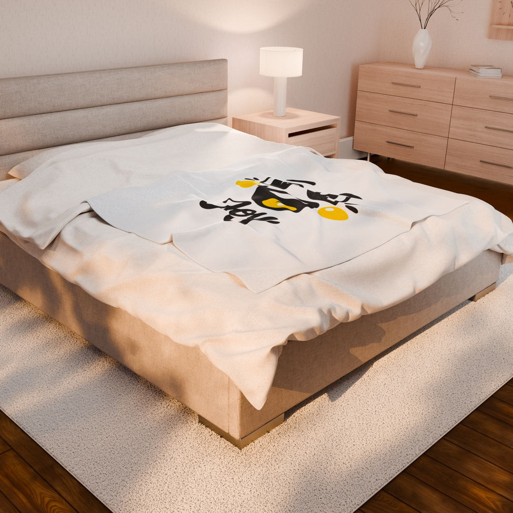 Joy Kawaii Mood Face Velveteen Plush Blanket | thick outline emoji cartoon