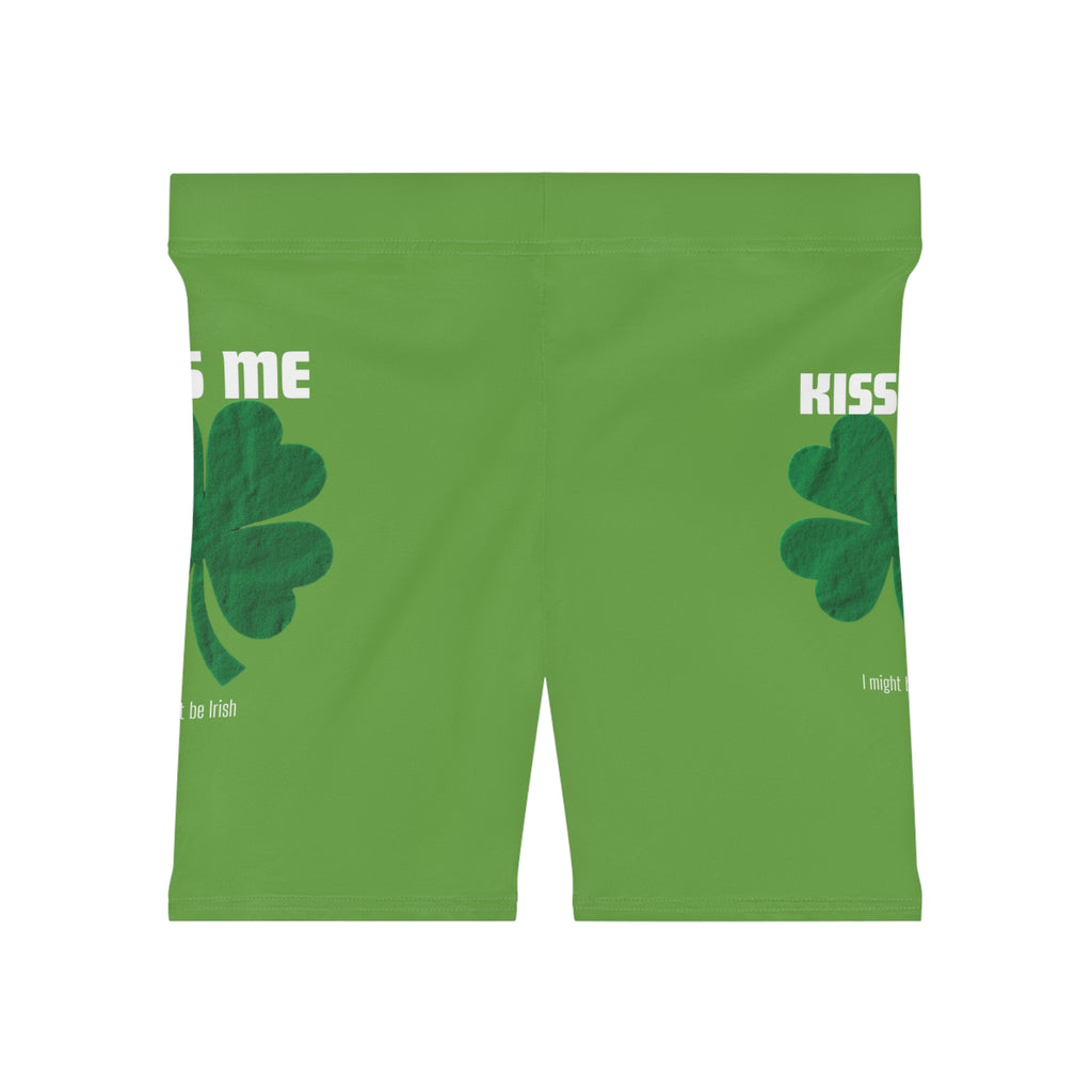 St. Patrick's Day 'Kiss Me' Green Shamrock Biker Shorts