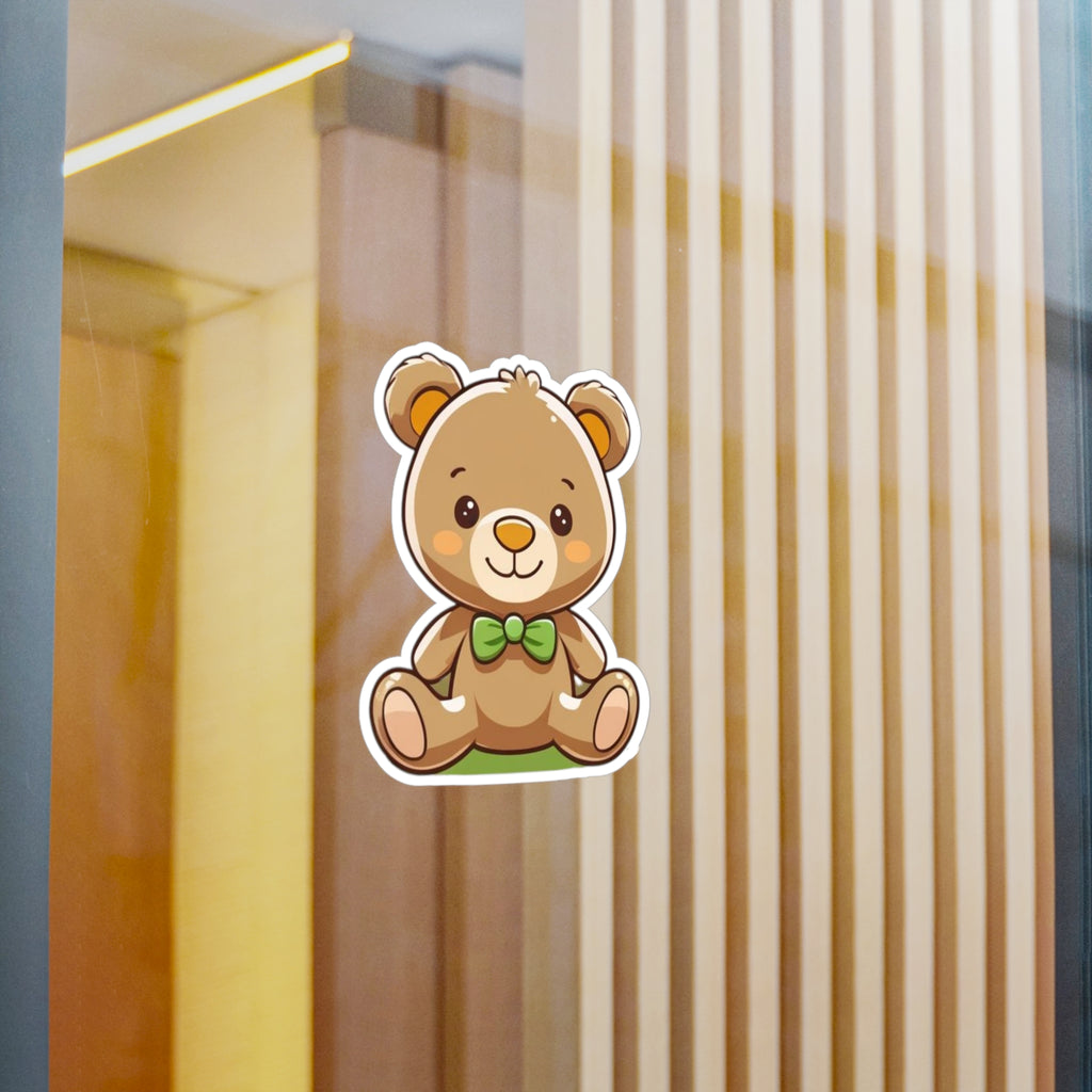 Happy Teddy Vinyl Sticker — Kiss-Cut Decal for Laptops, Water Bottles, & Windows
