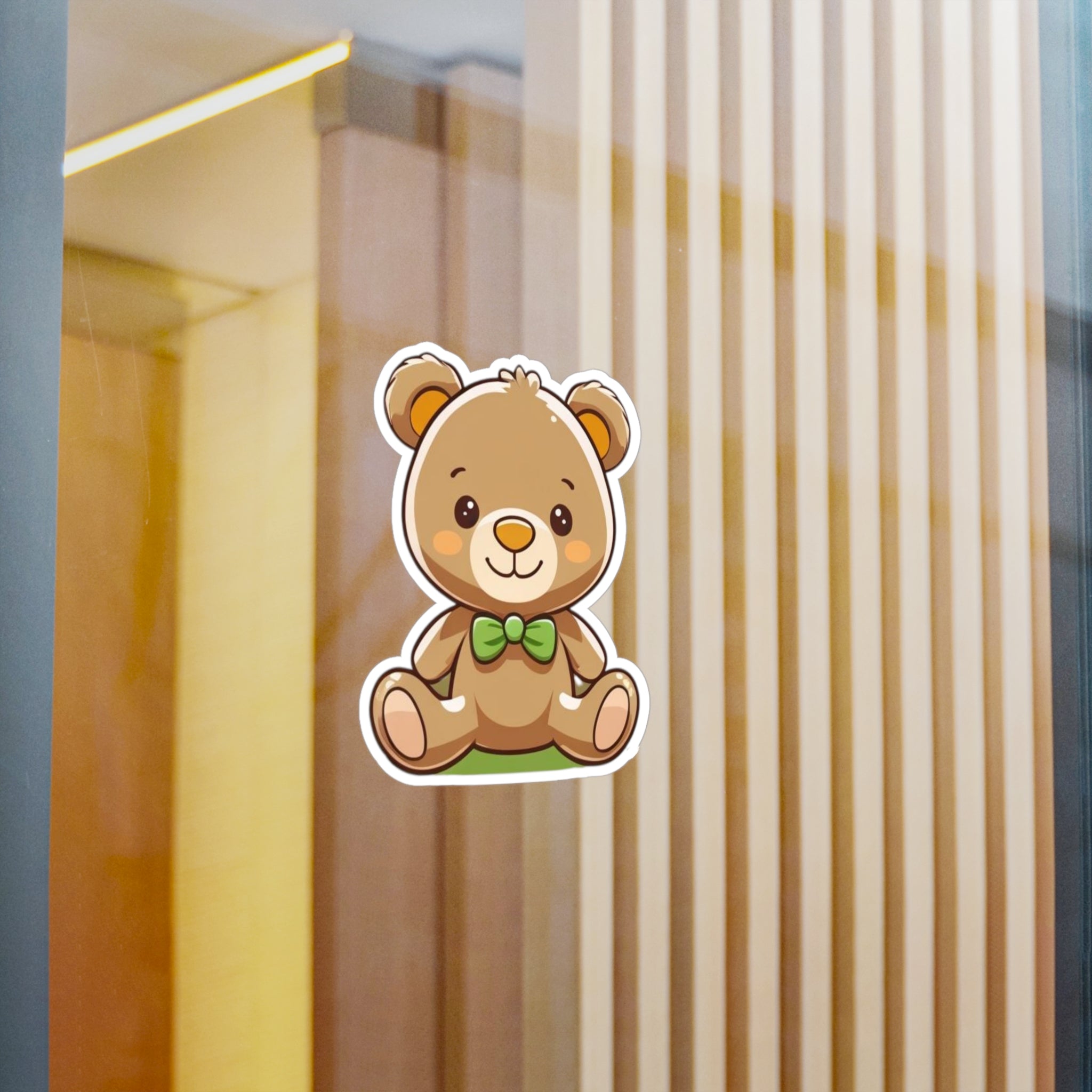 Happy Teddy Vinyl Sticker — Kiss-Cut Decal for Laptops, Water Bottles, & Windows