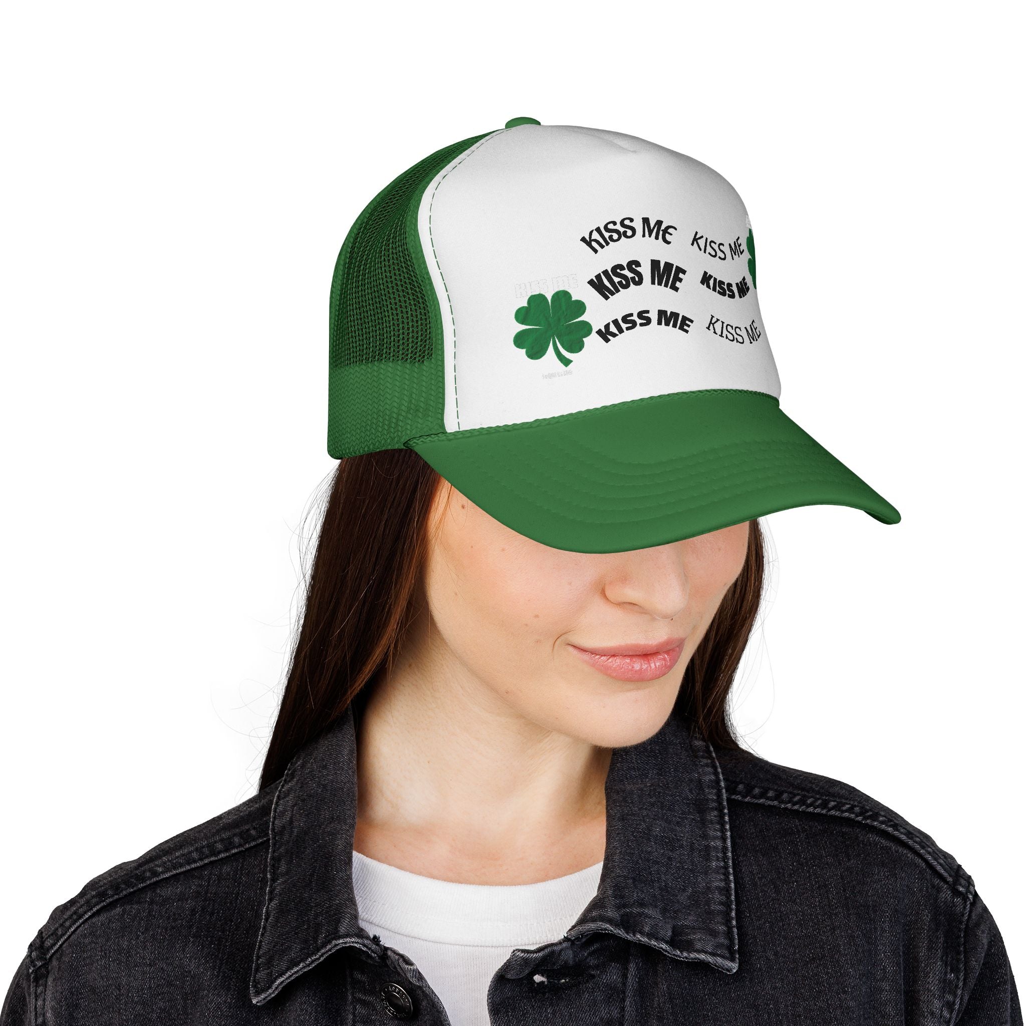 Kiss Me St. Patrick's Trucker Cap with Shamrocks