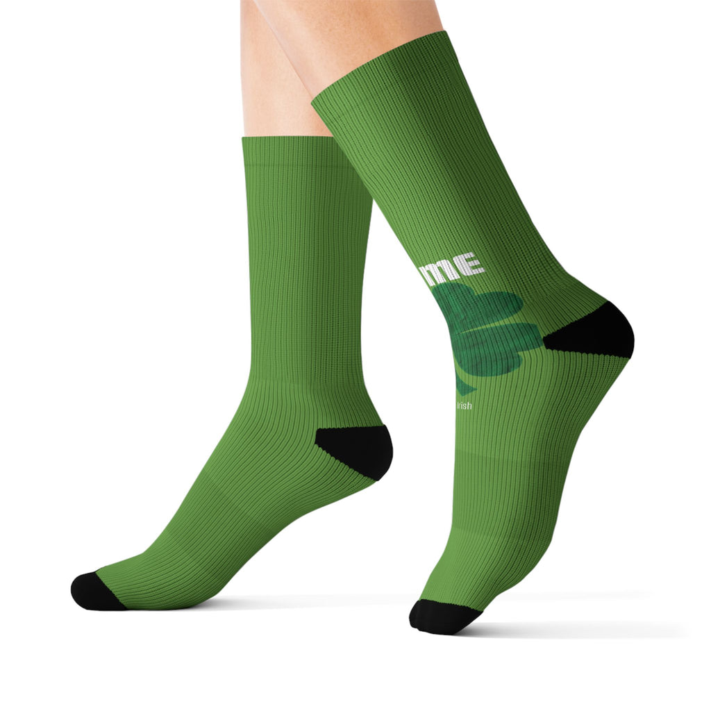 Green Shamrock 'Kiss Me' Sublimation Socks — St. Patrick's Day Novelty Socks