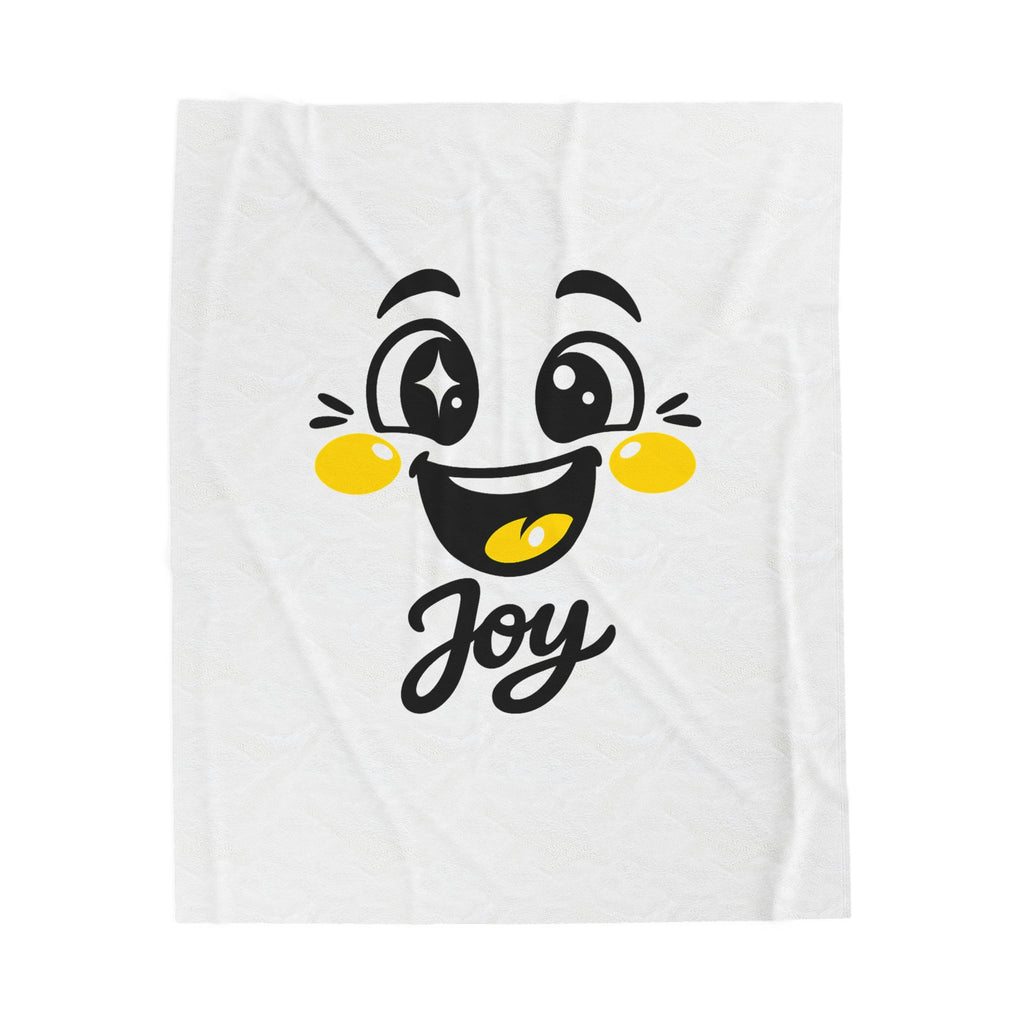 Joy Kawaii Mood Face Velveteen Plush Blanket | thick outline emoji cartoon